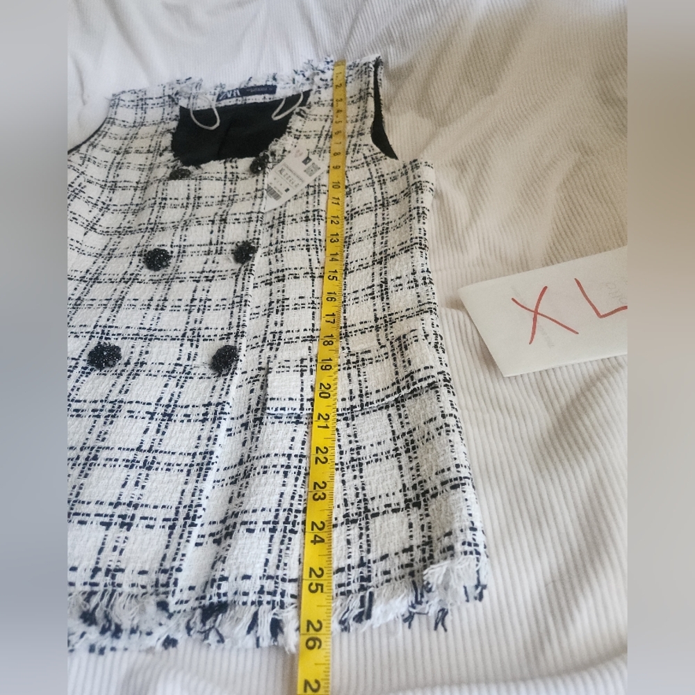 ZARA Textured Plaid Waistcoat Vest Ecru/black BNWT. - Picture 14 of 16